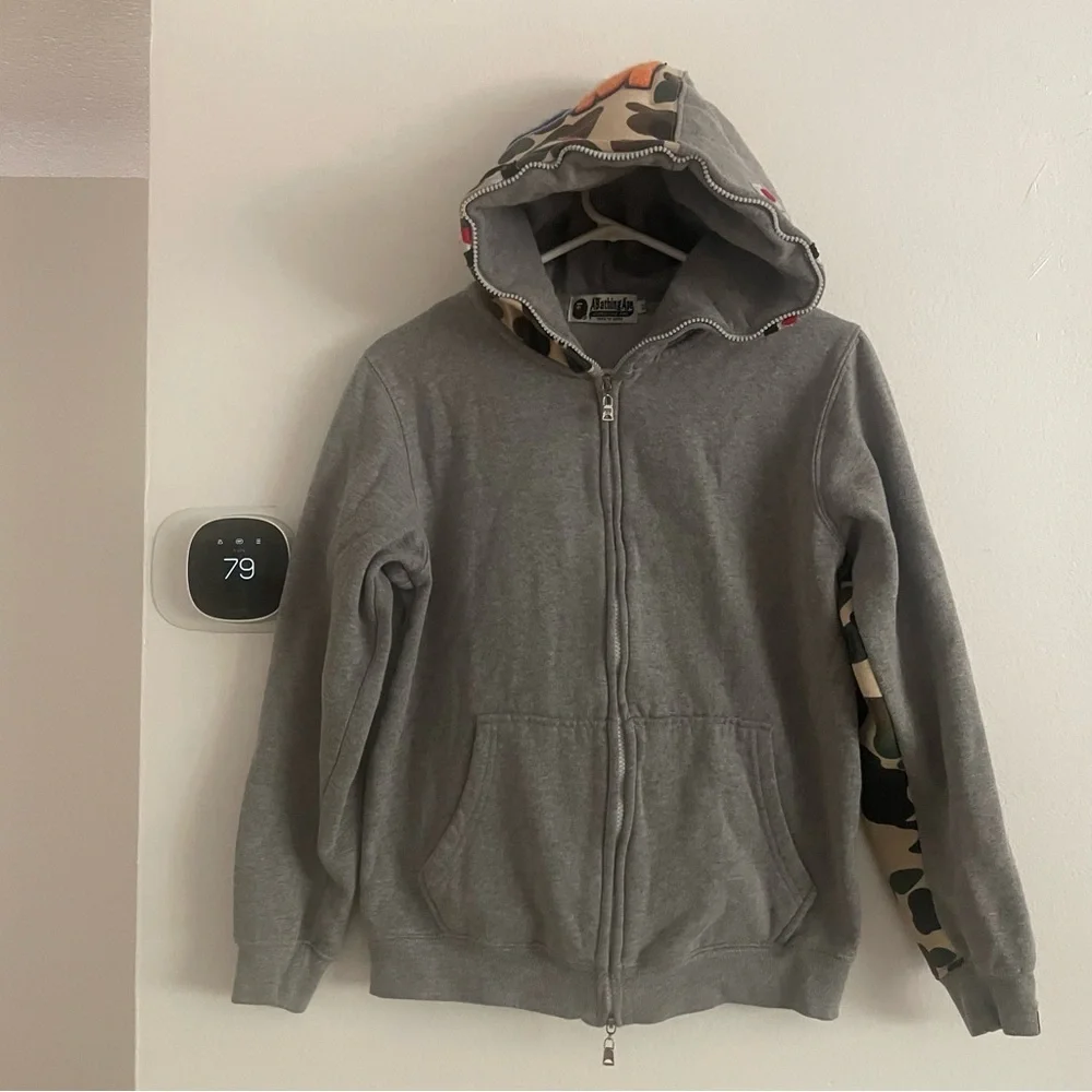 A bathing ape Kids Gray and Camouflage Zip-Up Jacket size medium